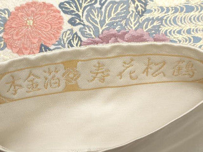 平和屋本店▼六通柄袋帯　唐織　寿花松鶴　本金箔　正絹　逸品　CABL7605tx