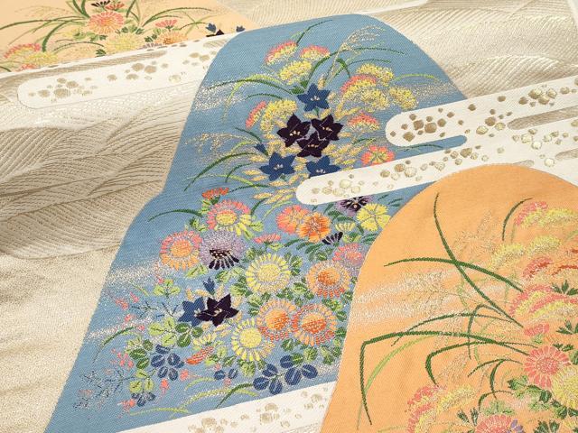 平和屋本店▼六通柄袋帯　唐織　霞遠山草花文　九百錦純金箔24K　正絹　逸品　CABL7606tx