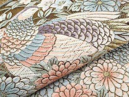 平和屋本店▼六通柄袋帯　唐織　扇面花鳥文　本金箔九百錦　黒地　正絹　逸品　CABL7608tx