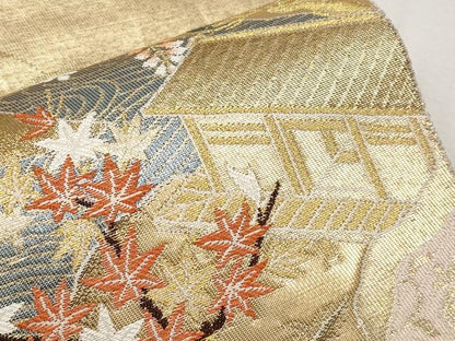 平和屋本店▼六通柄袋帯　唐織　絵巻道長文　純金二重箔　正絹　逸品　CABL7609tx
