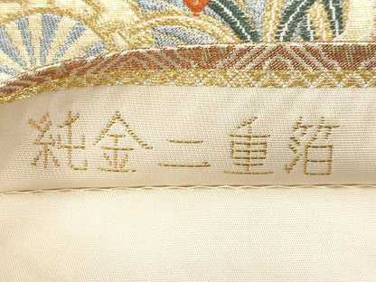 平和屋本店▼六通柄袋帯　唐織　絵巻道長文　純金二重箔　正絹　逸品　CABL7609tx