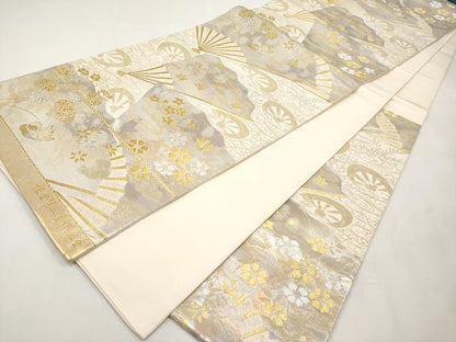 平和屋本店▼六通柄袋帯　花鳥瑞扇　純金箔二重引24金　正絹　逸品　CABL7612tx