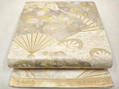 平和屋本店▼六通柄袋帯　花鳥瑞扇　純金箔二重引24金　正絹　逸品　CABL7612tx