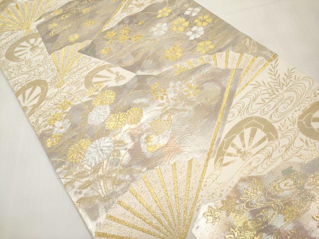 平和屋本店▼六通柄袋帯　花鳥瑞扇　純金箔二重引24金　正絹　逸品　CABL7612tx