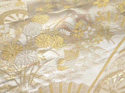平和屋本店▼六通柄袋帯　花鳥瑞扇　純金箔二重引24金　正絹　逸品　CABL7612tx