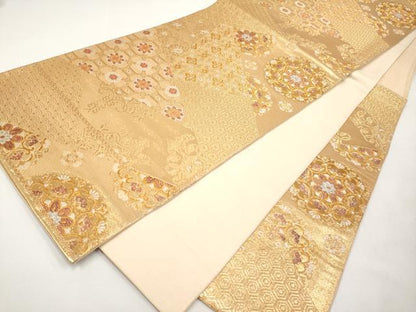 平和屋本店▼六通柄袋帯　切嵌正倉院花文　純金二重箔　正絹　逸品　CABL7613tx