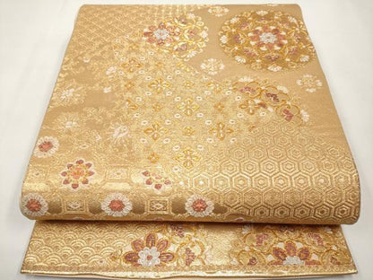 平和屋本店▼六通柄袋帯　切嵌正倉院花文　純金二重箔　正絹　逸品　CABL7613tx