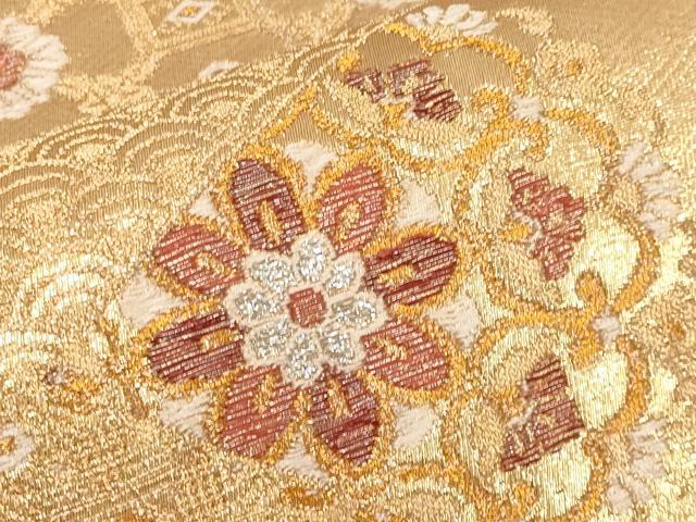 平和屋本店▼六通柄袋帯　切嵌正倉院花文　純金二重箔　正絹　逸品　CABL7613tx