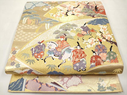 平和屋本店▼六通柄袋帯　唐織　源氏扇面　本金箔　正絹　逸品　未使用　CABL7614tx
