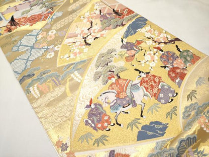 平和屋本店▼六通柄袋帯　唐織　源氏扇面　本金箔　正絹　逸品　未使用　CABL7614tx