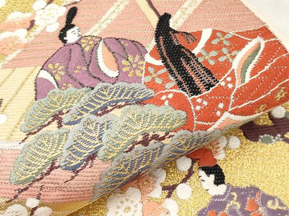 平和屋本店▼六通柄袋帯　唐織　源氏扇面　本金箔　正絹　逸品　未使用　CABL7614tx