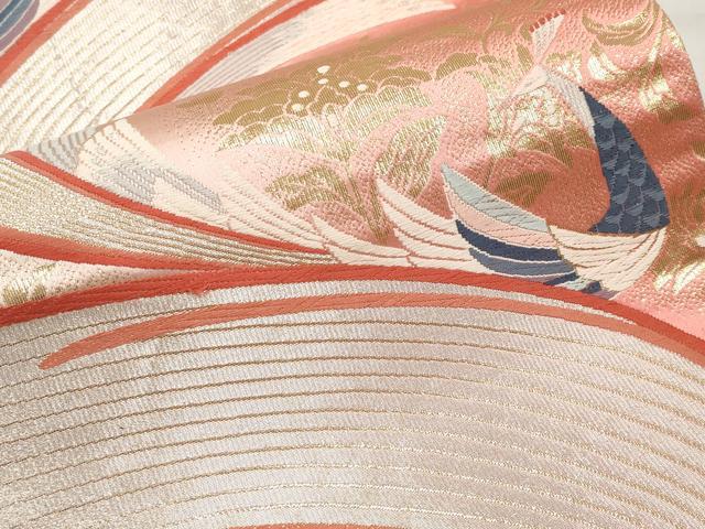 平和屋本店▼六通柄袋帯　唐織　孔雀唐草花文様　純金箔24K　正絹　逸品　CABL7615tx