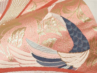 平和屋本店▼六通柄袋帯　唐織　孔雀唐草花文様　純金箔24K　正絹　逸品　CABL7615tx