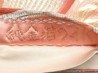 平和屋本店▼六通柄袋帯　唐織　孔雀唐草花文様　純金箔24K　正絹　逸品　CABL7615tx