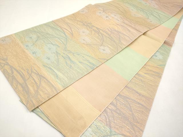 平和屋着物＊夏物　織物一筋名門　織悦　全通柄　本袋帯　撫子　金糸　正絹　逸品　未使用　CABL7619tx