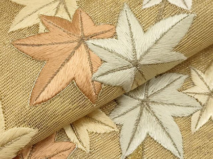 平和屋着物＊夏物　太鼓柄袋帯　総刺繍　駒刺繍　楓文　正絹　逸品　CABL7623tx