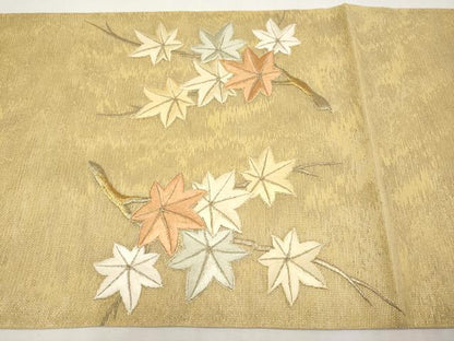 平和屋着物＊夏物　太鼓柄袋帯　総刺繍　駒刺繍　楓文　正絹　逸品　CABL7623tx