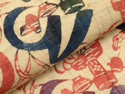 平和屋着物＊夏物　全通柄　九寸名古屋帯　型染め　生紬　いろは歌　正絹　逸品　CABL7632tx