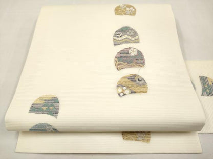 平和屋着物＊夏物　九寸名古屋帯　草花文　金銀糸　正絹　逸品　CABL7633tx