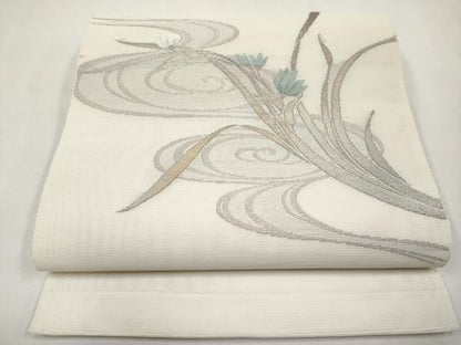 平和屋着物＊夏物　西陣の名門織元　いづくら謹製　八寸名古屋帯　流水草花文　銀糸　CABL7652tx