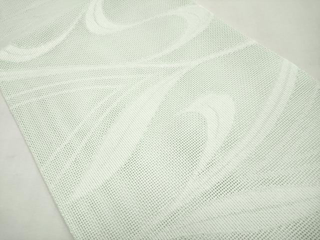 平和屋着物＊夏物　八寸名古屋帯　枝葉文　白緑色　CABL7653tx