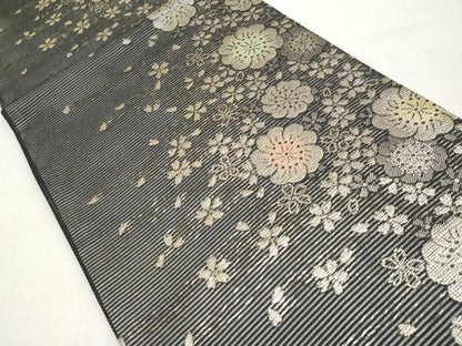 平和屋着物＊夏物　六通柄　京袋帯　舞花文　黒地　金糸　CABL7657tx
