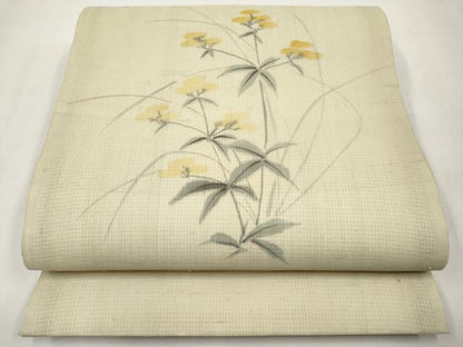 平和屋着物＊夏物　九寸開き名古屋帯　手描き　草花文　正絹　逸品　CABL7680tx