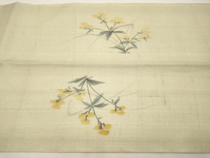 平和屋着物＊夏物　九寸開き名古屋帯　手描き　草花文　正絹　逸品　CABL7680tx