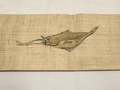 平和屋着物＊夏物　九寸名古屋帯　手描き　魚・成り物　金彩　麻　逸品　CABL7685tx