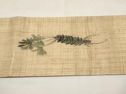 平和屋着物＊夏物　九寸名古屋帯　手描き　魚・成り物　金彩　麻　逸品　CABL7685tx