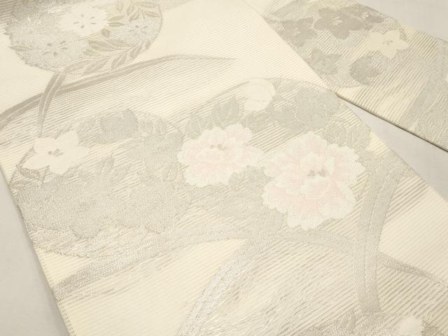 平和屋着物＊夏物　九寸名古屋帯　花丸文　銀糸　正絹　逸品　CABL7686tx