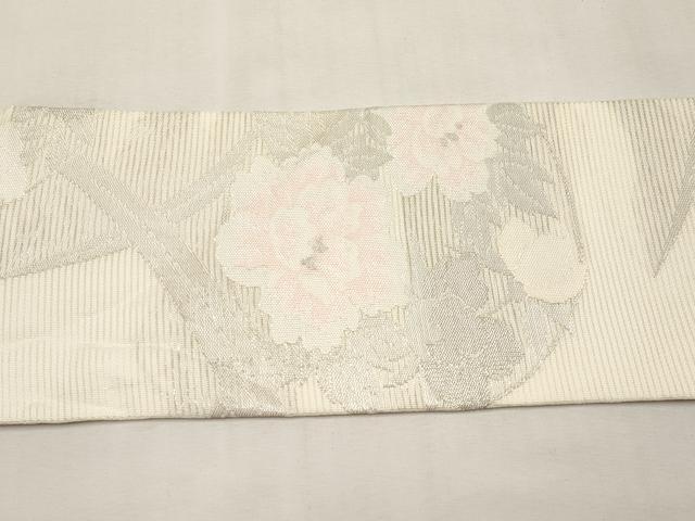 平和屋着物＊夏物　九寸名古屋帯　花丸文　銀糸　正絹　逸品　CABL7686tx