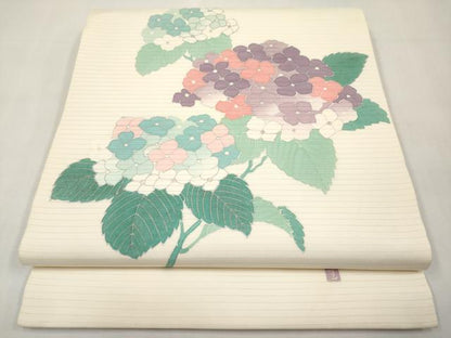 平和屋着物＊夏物　絽塩瀬　九寸開き名古屋帯　作家物　紫陽花　銀彩　正絹　逸品　CABL7687tx