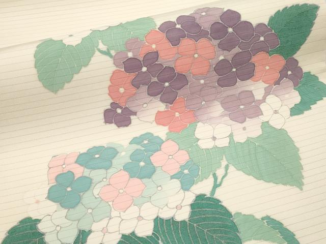 平和屋着物＊夏物　絽塩瀬　九寸開き名古屋帯　作家物　紫陽花　銀彩　正絹　逸品　CABL7687tx