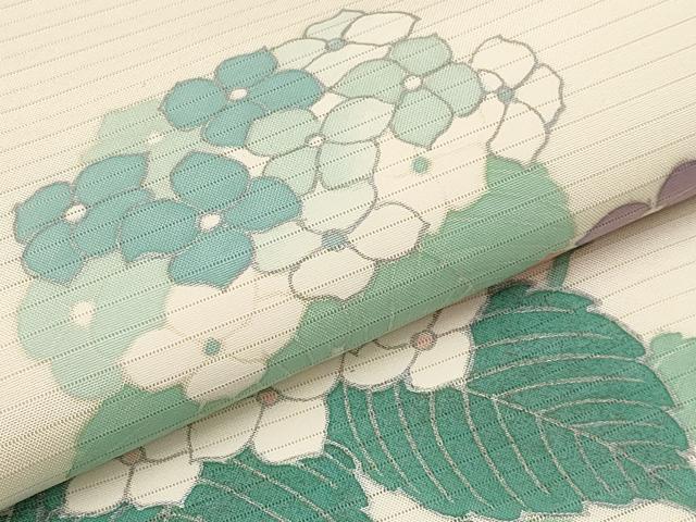 平和屋着物＊夏物　絽塩瀬　九寸開き名古屋帯　作家物　紫陽花　銀彩　正絹　逸品　CABL7687tx