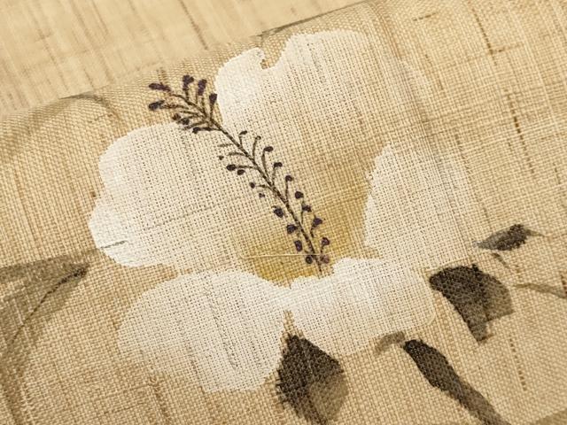 平和屋着物＊夏物　九寸名古屋帯　手描き　草花文　麻　逸品　CABL7689tx