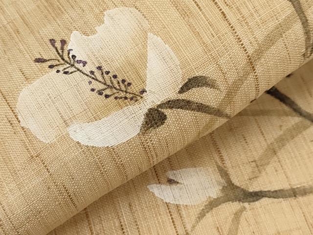 平和屋着物＊夏物　九寸名古屋帯　手描き　草花文　麻　逸品　CABL7689tx
