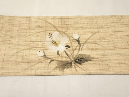 平和屋着物＊夏物　九寸名古屋帯　手描き　草花文　麻　逸品　CABL7689tx