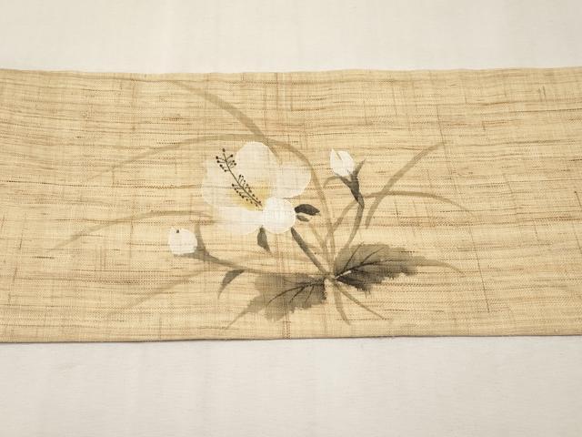 平和屋着物＊夏物　九寸名古屋帯　手描き　草花文　麻　逸品　CABL7689tx