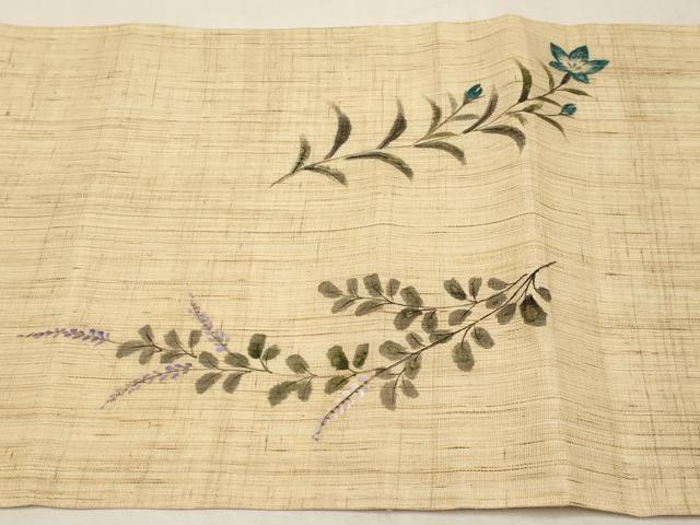 平和屋着物＊夏物　九寸名古屋帯　作家物　手描き　草花文　金彩　麻　逸品　CABL7690tx