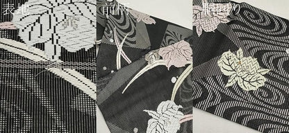 平和屋着物＊夏物　九寸名古屋帯　唐織　舞花文　黒地　銀糸　正絹　逸品　CABL7691tx
