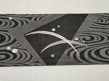 平和屋着物＊夏物　九寸名古屋帯　唐織　舞花文　黒地　銀糸　正絹　逸品　CABL7691tx