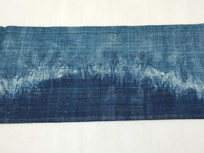 平和屋着物＊夏物　九寸名古屋帯　絞り　藍　霞文　麻　逸品　CABL7693tx