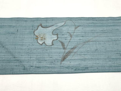 平和屋着物＊夏物　九寸名古屋帯　手描き　紬地　草花文　正絹　逸品　CABL7694tx
