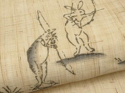 平和屋着物＊夏物　九寸名古屋帯　手描き　鳥獣戯画　麻　逸品　CABL7695tx