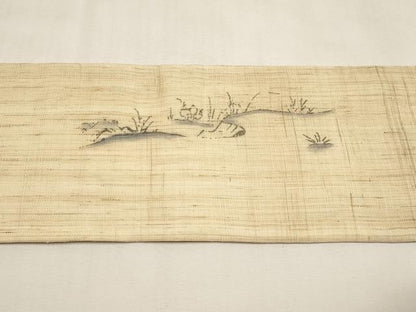 平和屋着物＊夏物　九寸名古屋帯　手描き　鳥獣戯画　麻　逸品　CABL7695tx