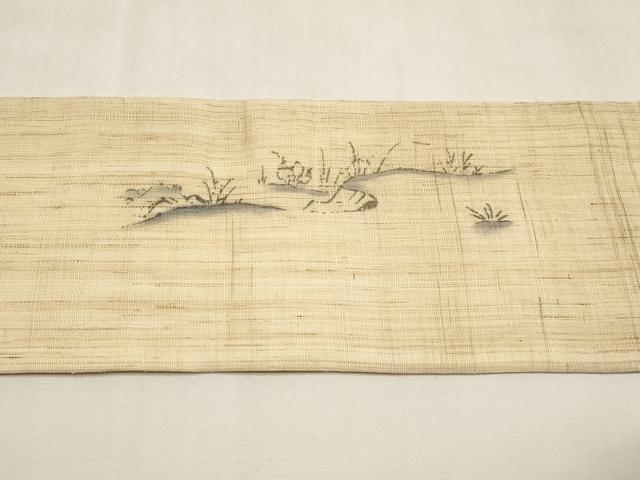 平和屋着物＊夏物　九寸名古屋帯　手描き　鳥獣戯画　麻　逸品　CABL7695tx