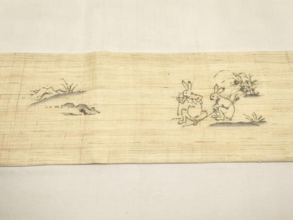 平和屋着物＊夏物　九寸名古屋帯　手描き　鳥獣戯画　麻　逸品　CABL7695tx