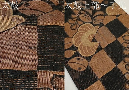 平和屋着物＊夏物　六通柄　京袋帯　市松舞花文　黒地　金糸　CABL7726tx