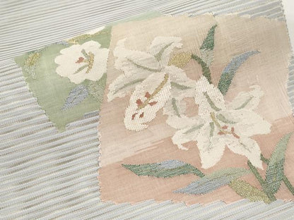 平和屋着物＊夏物　太鼓柄袋帯　絽綴れ　色紙重ね草花文　金銀糸　正絹　逸品　CABL7730tx